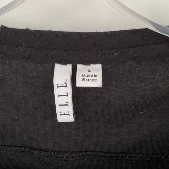 ELLE black Swiss dot polka dot raise flocked tee cap sleeve round hem S - Picture 2 of 4